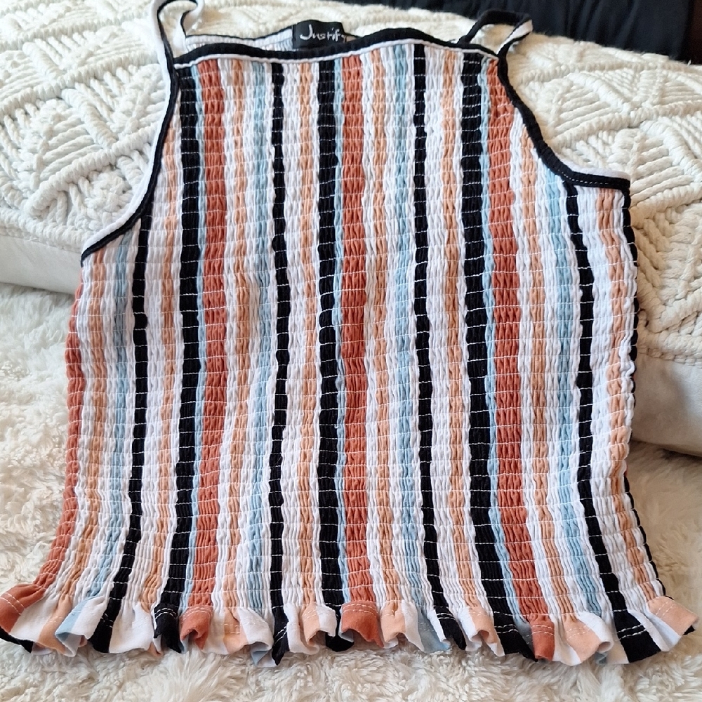 Justify Black and White Smocked Ribbed Tank Top